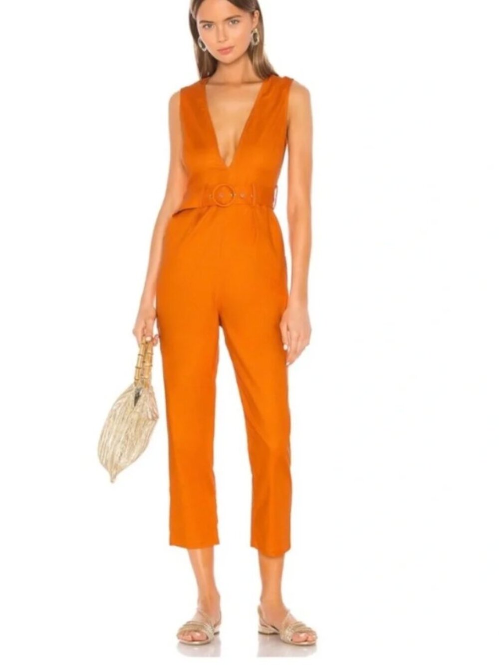 Camila Coelho Vibrant Orange Jumpsuit | Belted Waist Excellent Condition XS